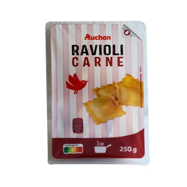 AUCHAN Raviolis frescos al huevo rellenos de carne 250 g. Producto Alcampo - 0.25 kg - Imagen del producto en Findit
