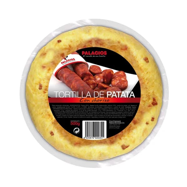 Tortilla de patata con chorizo, lista para calentar y comer PALACIOS 500 g. - 0.5 kg - Imagen del producto en Findit
