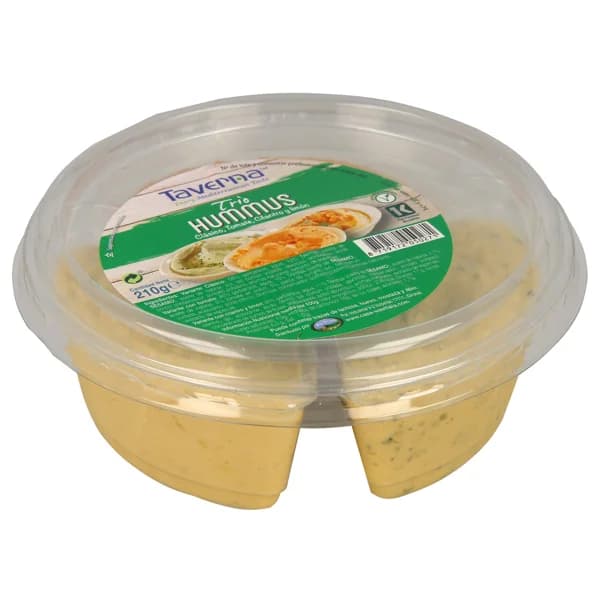 TAVERNA Humus de tres variedades (clásico, tomate y cilantro y limón) TAVERNA 210 g. - 0.21 kg - Imagen del producto en Findit