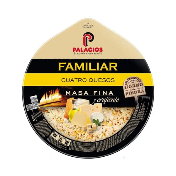 PALACIOS Pizza familiar de masa fina y crujiente a los 4 quesos PALACIOS 560 g. - 0.56 kg - Imagen del producto en Findit