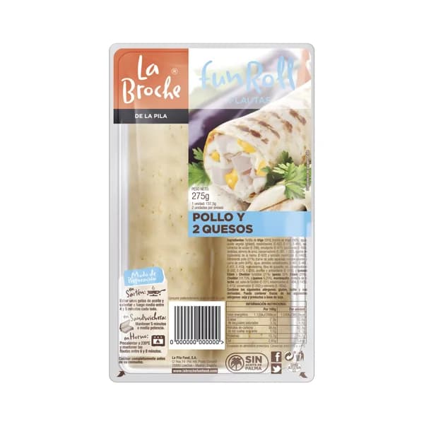 LA BROCHE Flautas rellenas de pollo y 2 quesos, sin aceite de palma LA BROCHE Fun roll 275 g. - 0.28 kg - Imagen del producto en Findit