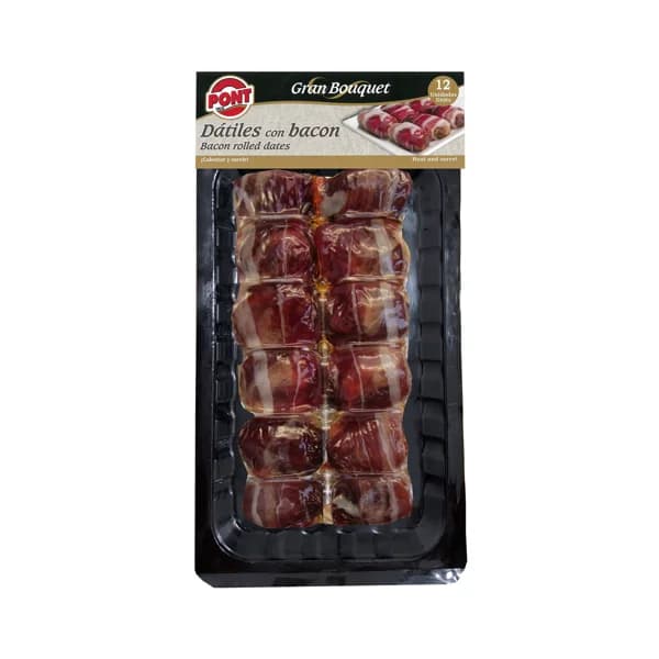PONT Dátiles envueltos en bacon, listos para calentar y comer PONT 12 uds. - 0.15 kg - Imagen del producto en Findit