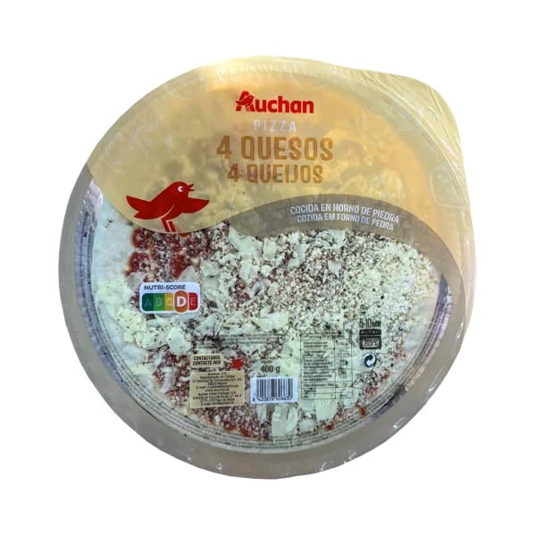 AUCHAN Pizza 4 quesos cocida en horno de piedra 400 g. Producto Alcampo - 0.4 kg - Imagen del producto en Findit