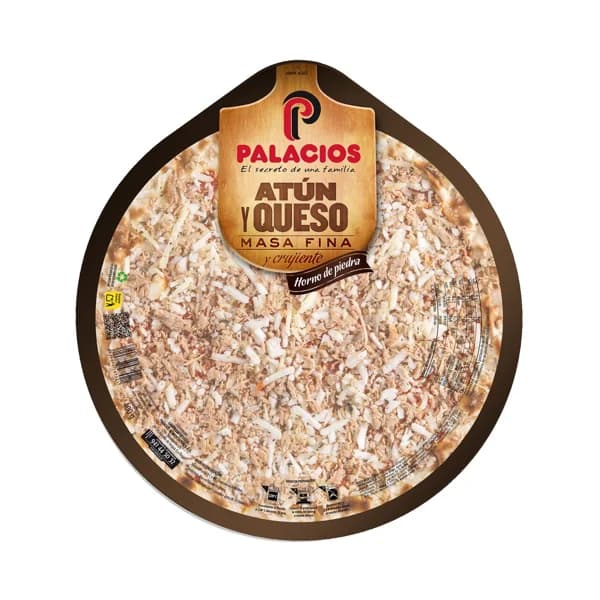 PALACIOS Pizza de atún y queso con masa fina y crujiente cocida en horno de piedra PALACIOS 400 g. - 0.4 kg - Imagen del producto en Findit