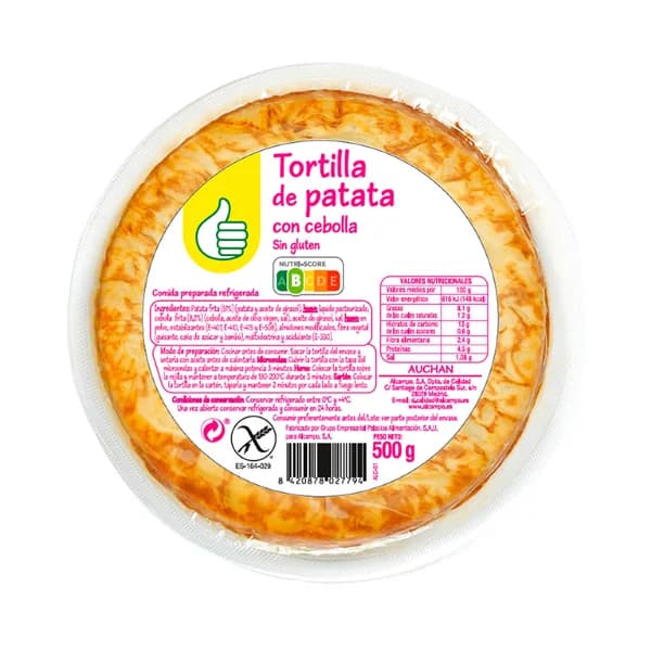 Tortilla de patata fresca, con cebolla y sin gluten PRODUCTO ECONÓMICO ALCAMPO 500 g. - 0.5 kg - Imagen del producto en Findit