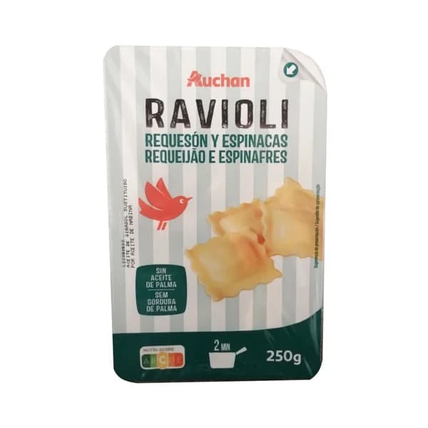 AUCHAN Raviolis de pasta fresca al huevo, rellenos de requesón y espinacas 250 g. Producto Alcampo - 0.25 kg - Imagen del producto en Findit