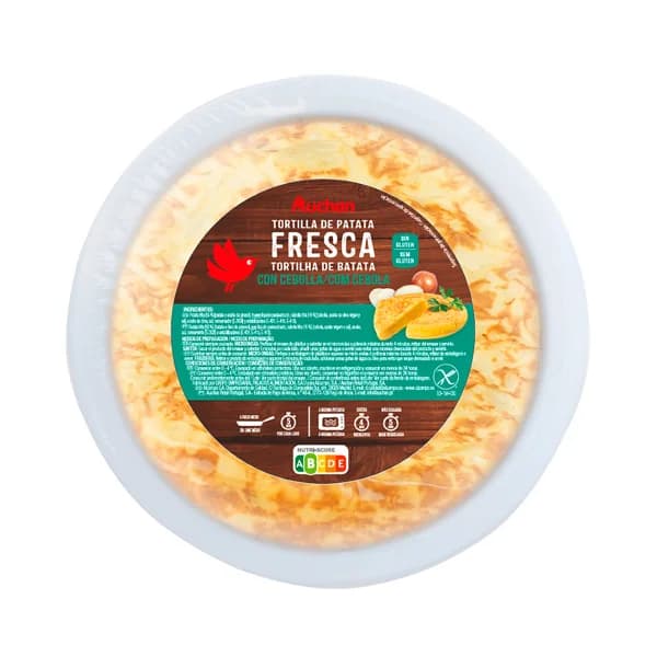 AUCHAN Tortilla fresca de patata, con cebolla y elaborada sin gluten 600 g. Producto Alcampo - 0.6 kg - Imagen del producto en Findit