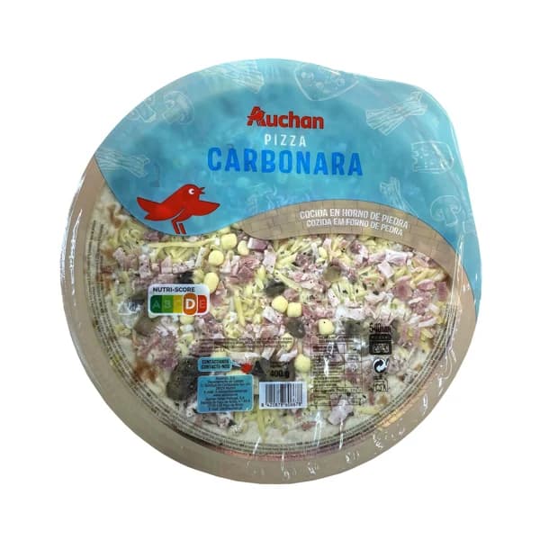 AUCHAN Pizza carbonara cocida en horno de piedra 400 g. Producto Alcampo - 0.4 kg - Imagen del producto en Findit