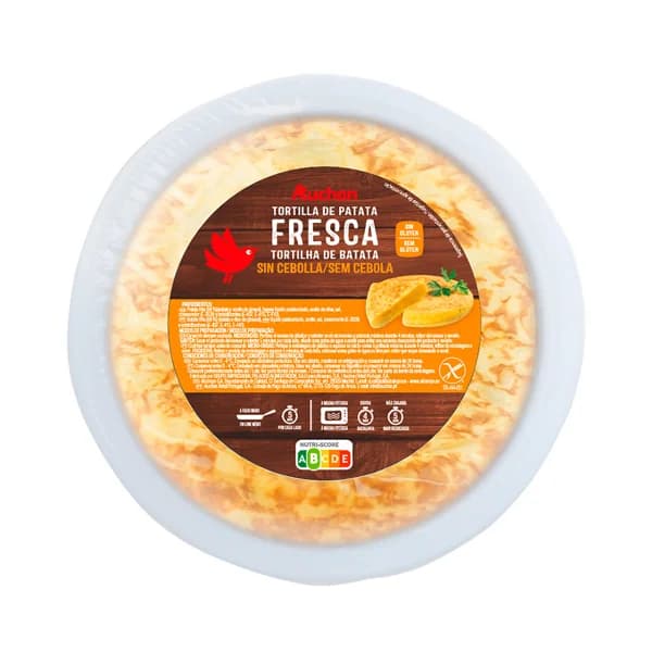 AUCHAN Tortilla fresca de patatas, sin cebolla y elaborada sin gluten 600 g. Producto Alcampo - 0.6 kg - Imagen del producto en Findit