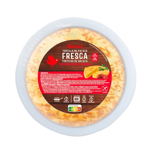 AUCHAN Tortilla de patata fresca, con chorizo y elaborada sin gluten 600 g. Producto Alcampo - 0.6 kg - Imagen del producto en Findit