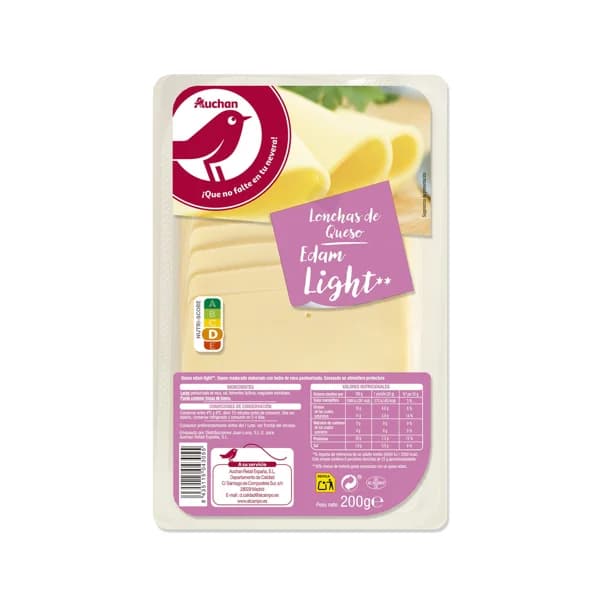 AUCHAN Queso Edam light en lonchas 200 g. Producto Alcampo - 0.2 kg - Imagen del producto en Findit
