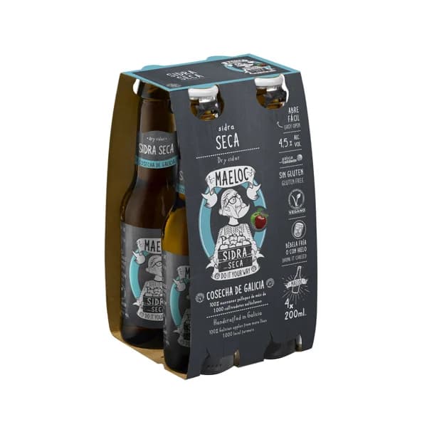 MAELOC Sidra seca, elaborada sin gluten 4 x 20 cl. - 1 ud - Imagen del producto en Findit