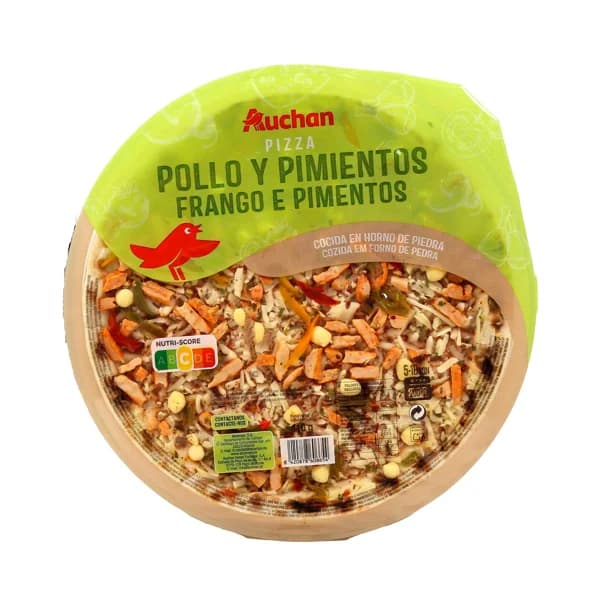 AUCHAN Pizza de pollo y pimientos cocida en horno de piedra 410 g. Producto Alcampo - 0.41 kg - Imagen del producto en Findit