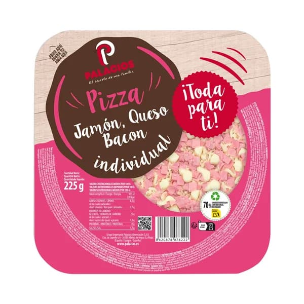 PALACIOS Mini pizza de jamón, queso y bacon, ideal para microondas PALACIOS 225 g. - 0.23 kg - Imagen del producto en Findit
