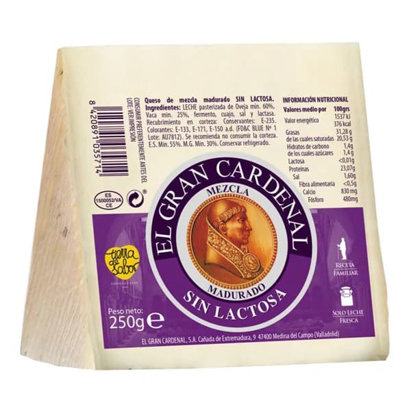 EL GRAN CARDENAL Queso mezcla sin lactosa EL GRAN CARDENAL 250 g. - 0.25 kg - Imagen del producto en Findit