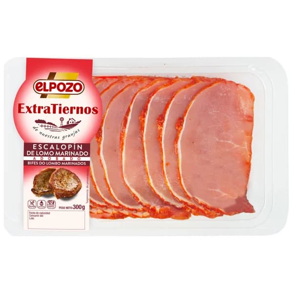 Bandeja con escalopines de lomo de cerdo marinados y adobados EL POZO Extratiernos 300 g. - 0.3 kg - Imagen del producto en Findit