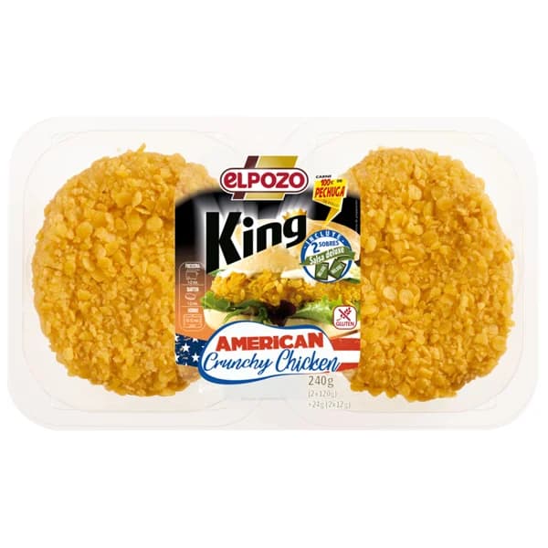 Bandeja con burger meat de pollo con rebozado crujiente EL POZO King 2 x 120 g. - 0.24 kg - Imagen del producto en Findit