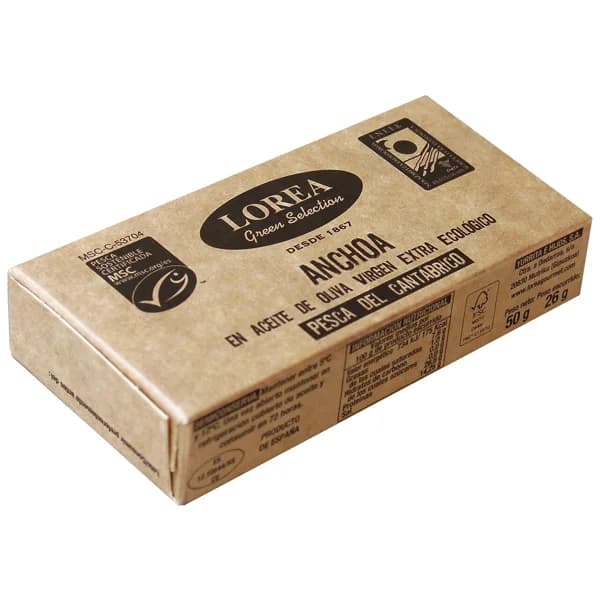 LOREA Filetes de anchoas del Cantábrico en aceite virgen extra ecológico Green Selection MSC (Pesca sostenible certificada)LOREA - 1 ud - Imagen del producto en Findit
