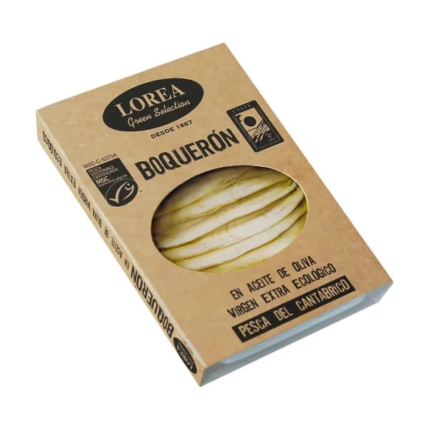 LOREA Boquerones del Cantábrico en aceite de oliva virgen extra Green Selection MSC Ecológico (Pesca sostenible certificada) LOREA 75 g. - 0.08 kg - Imagen del producto en Findit