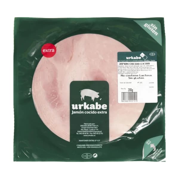 URKABE Jamón cocido extra, sin gluten y sin lactosa, cortado en lonchs URKABE 200 g. - 0.18 kg - Imagen del producto en Findit
