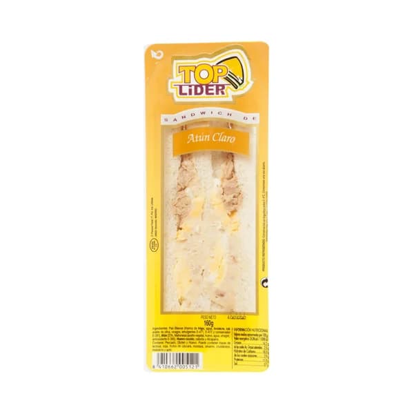 TOP LIDER Sandwich de pan blanco con atún claro TOP LIDER 160 g. - 0.16 kg - Imagen del producto en Findit