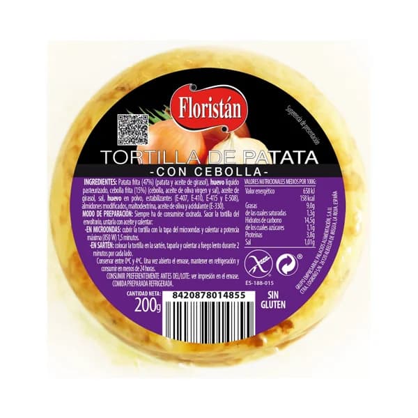 Tortilla de patatas con cebolla, lista para calentar y comer FLORISTÁN 200 g. - 0.2 kg - Imagen del producto en Findit