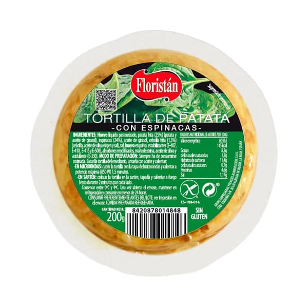 Tortilla de patata con espinacas, lista para calentar y comer FLORISTÁN 200 g. - 0.2 kg - Imagen del producto en Findit