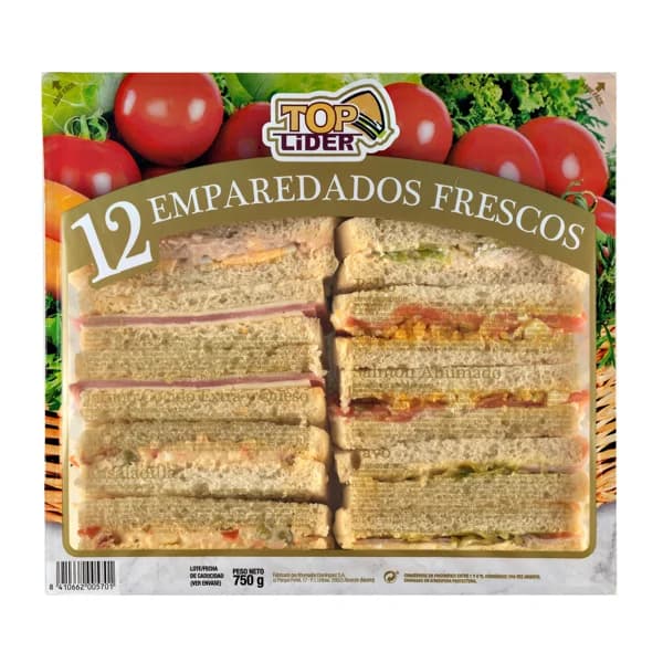 TOP LIDER Sandwiches surtidos de pan blanco sin corteza TOP LIDER 12 uds. - 0.75 kg - Imagen del producto en Findit