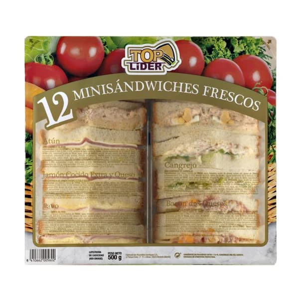 TOP LIDER Mini sandwiches variados de pan blanco TOP LIDER 10 uds. - 0.5 kg - Imagen del producto en Findit