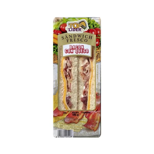 TOP LIDER Sandwich de pan blanco con bacon y queso TOP LIDER 185 g. - 0.19 kg - Imagen del producto en Findit