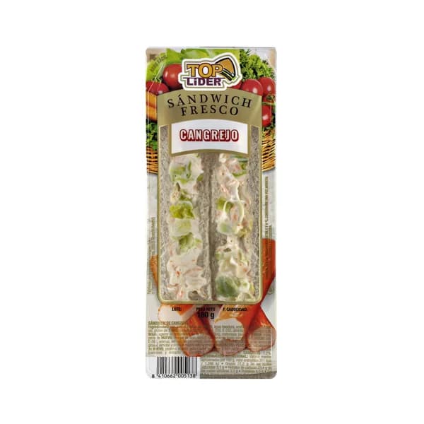 TOP LIDER Sandwich de pan blanco relleno de preparado de cangrejo TOP LIDER 180 g. - 0.18 kg - Imagen del producto en Findit