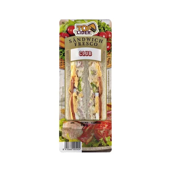 TOP LIDER Sandwich de pan blanco con mahonesa, pollo asado y queso TOP LIDER 190 g. - 0.19 kg - Imagen del producto en Findit