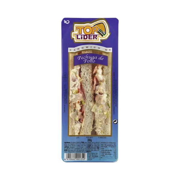 TOP LIDER Sandwich de pan blanco con pechuga de pollo, mahonesa y tomate TOP LIDER 200 g. - 0.2 kg - Imagen del producto en Findit