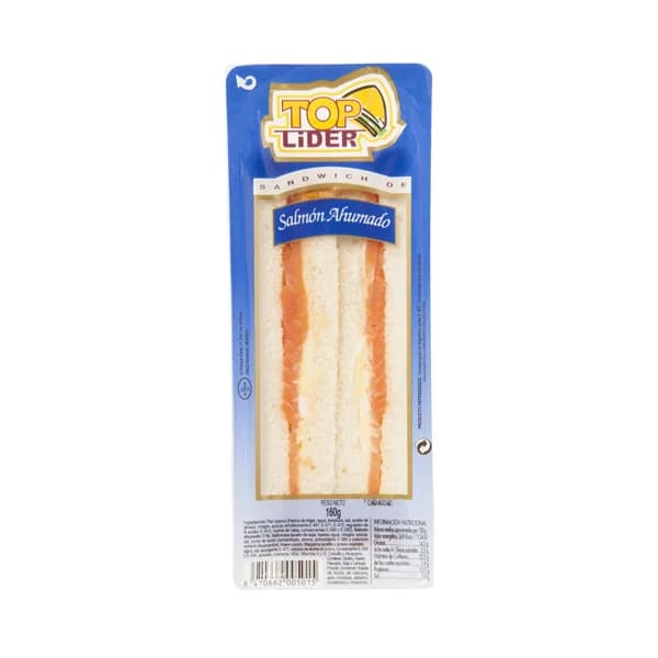 TOP LIDER Sandwich de pan blanco con Salmón ahumado y mahonesa TOP LIDER 160 g. - 0.19 kg - Imagen del producto en Findit