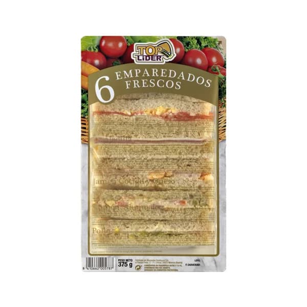 TOP LIDER Sandwiches variados de pan blanco sin corteza TOP LIDER 6 uds. - 0.38 kg - Imagen del producto en Findit