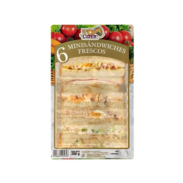 TOP LIDER Mini sandwiches variados de pan blanco TOP LIDER 6 uds. - 0.25 kg - Imagen del producto en Findit