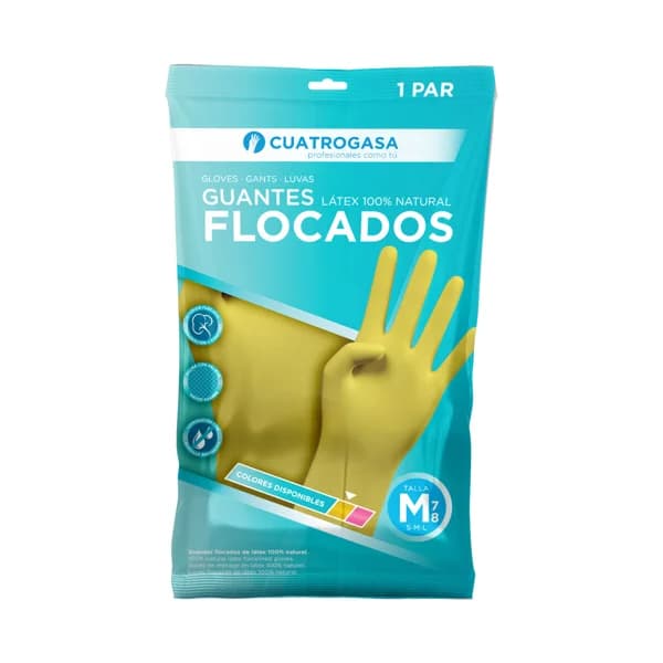 CUATROGASA Guantes flocados de latex 100% natural talla M (7-8) CUATROGASA 2 uds. - 1 ud - Imagen del producto en Findit