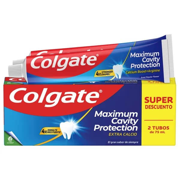 COLGATE Protection caries Pasta de dientes con flúor y extra de calcio 2 x 75 ml. - 0.15 l - Imagen del producto en Findit