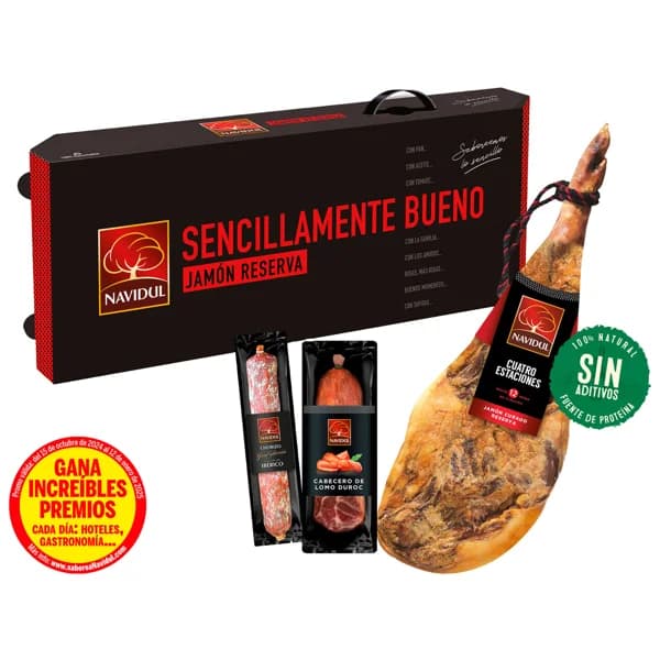 NAVIDUL Lote de jamón curado reserva, chorizo ibérico y cabecero de lomo duroc.350g - 1 ud - Imagen del producto en Findit