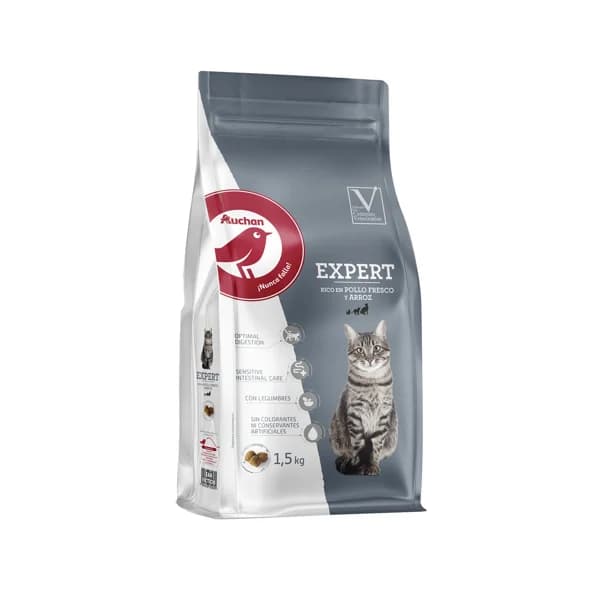 PRODUCTO ALCAMPO Pienso premium para gatos completo rico en pollo y arroz AUCHAN EXPERT 1.5 kg. - 1.5 kg - Imagen del producto en Findit