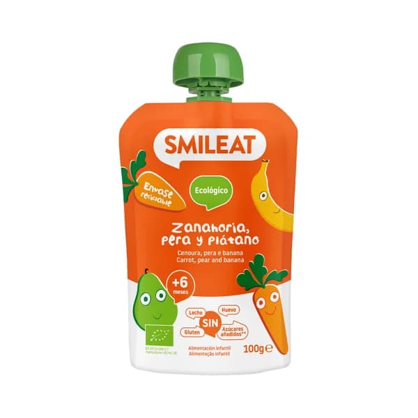 SMILEAT Ecológico Bolsita de zanahoria, pera y plátano ecológicos a partir de 6 meses 100 g. - 0.1 kg - Imagen del producto en Findit