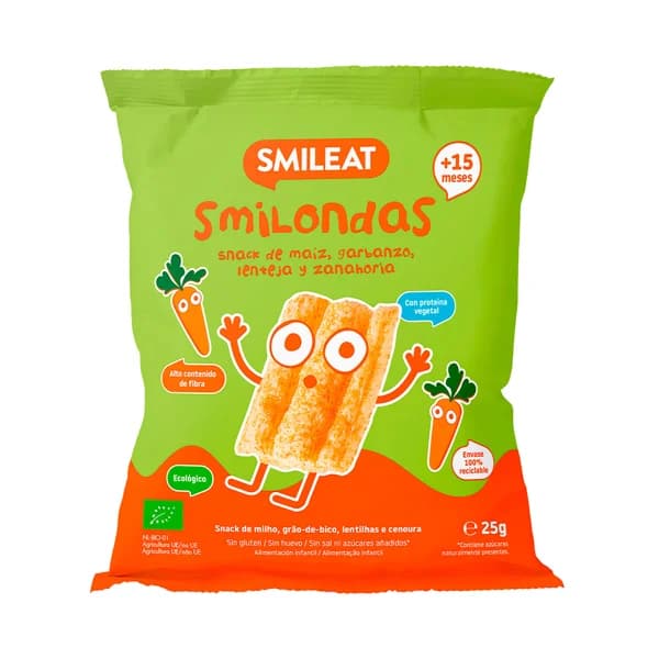 SMILEAT Smilondas Snacks de maiz, garbanzo, lenteja y zanahorias ecológico, a partir de 15 meses 25 g. - 0.03 kg - Imagen del producto en Findit