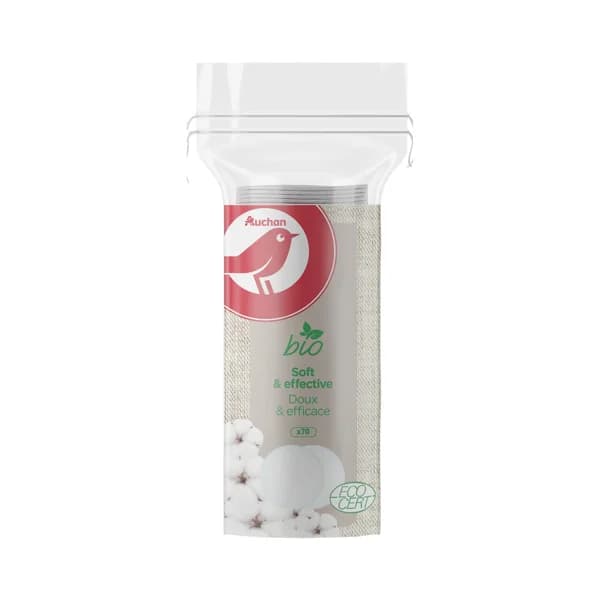 PRODUCTO ALCAMPO Discos desmaquillanes suaves elaborados con algodón ecológico AUCHAN 70 uds. - 1 ud - Imagen del producto en Findit