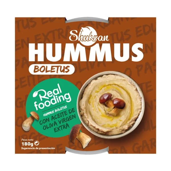 SHUKRAN Humus de garbanzo cocido con boletus a AOVE 180 g. - 0.18 kg - Imagen del producto en Findit