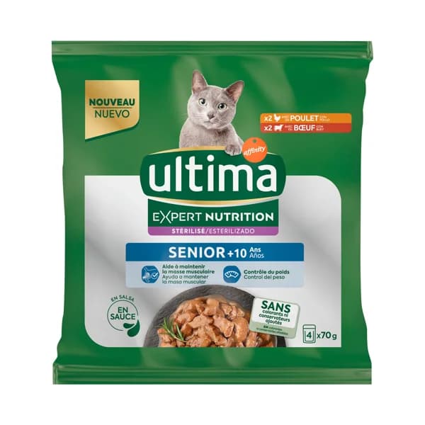 ULTIMA Expert nutrition Alimento em trozos en salsa, para gatos senior (+ 10 años) esterilizados 4 x 70 g. - 0.28 kg - Imagen del producto en Findit