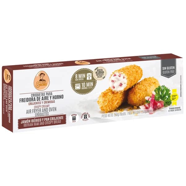 LA COCINA DE SENÉN Croquetas congeladas para horno y air fryer, de jamón ibérico empanadas en pan crujiente 8 uds. - 0.25 kg - Imagen del producto en Findit