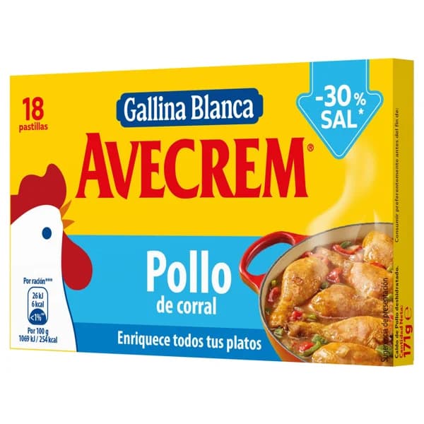 AVECREM Caldo de pollo con contenido reducido en sal 18 uds. 9,5 g. - 0.17 kg - Imagen del producto en Findit