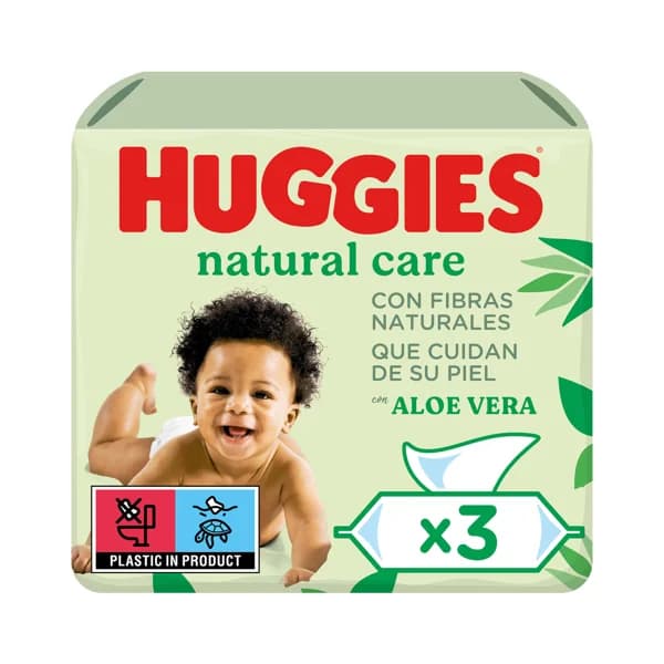 HUGGIES Toallitas humedas para bebé con aloe vera y fibras naturales que cuidan su piel HUGGIES Natural care 3 x 56 uds. - 1 ud - Imagen del producto en Findit