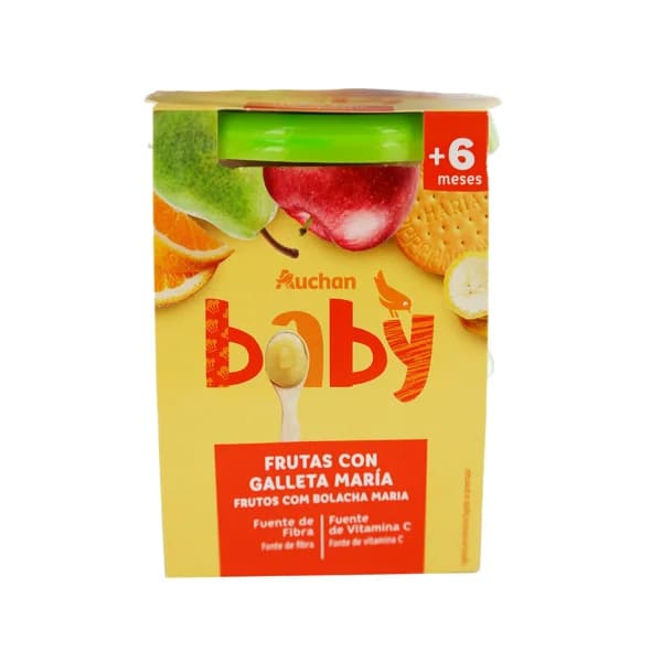ALCAMPO BABY Tarrito de frutas (manzana, plátano, naranja y pera) con galleta maría, a partir de 6 meses ALCAMPO BABY 2 x 200 g. - 0.4 kg - Imagen del producto en Findit