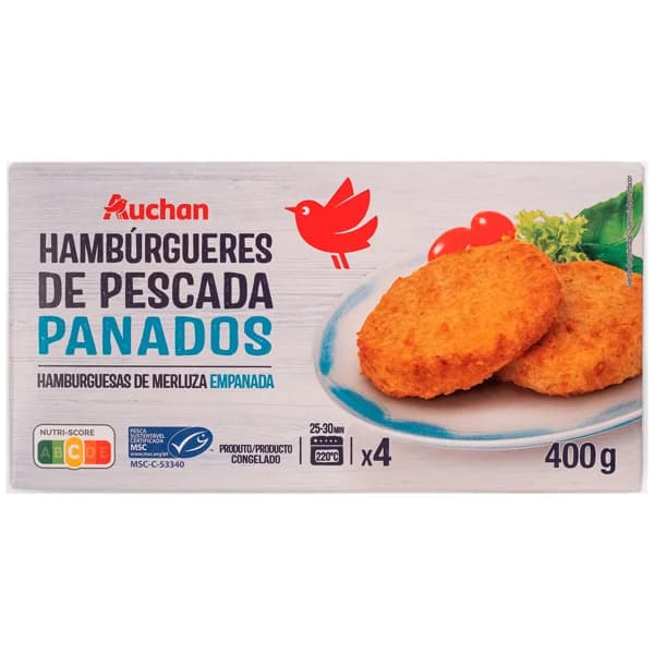 AUCHA Hamburguesa de merluza de pesca sostenible 400 g. - 0.4 kg - Imagen del producto en Findit